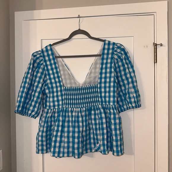 Lilly Pulitzer Sarafina Short Sleeve in Turquoise Oasis Crinkle Gingham - Picture 4 of 5